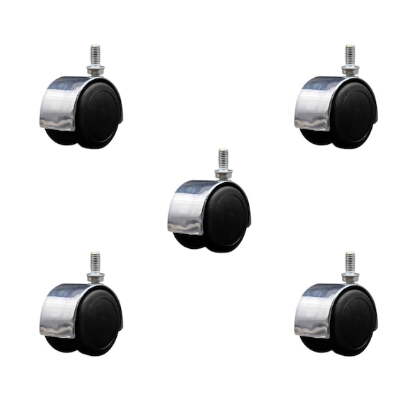 2'' Floor Safe Chrome Hooded Twin Wheel Caster 3/8 Threaded Stem, 5PK